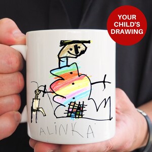 Your Child&#39;s Artwork Drawing on Ceramic Mug, Child&#39;s Drawing Mug, Kids Artwork Cup, Gift for Parent, Grandparent, Teacher, Christmas Gift UK
