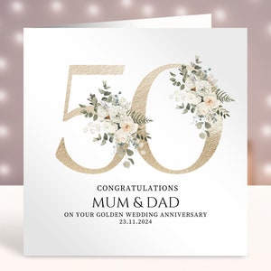 Tarjeta personalizada de aniversario de bodas de oro, 50 años juntos, tarjeta personalizada del 50 aniversario, felicitaciones 50 años