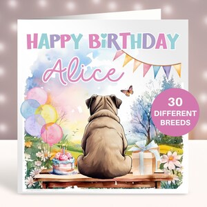 Cartão de aniversário personalizado do Pug, cartão para irmã, melhor amiga, cartão para filha, neta, sobrinha, esposa, mãe de cachorro, mãe de cachorro, cartão de animal de estimação