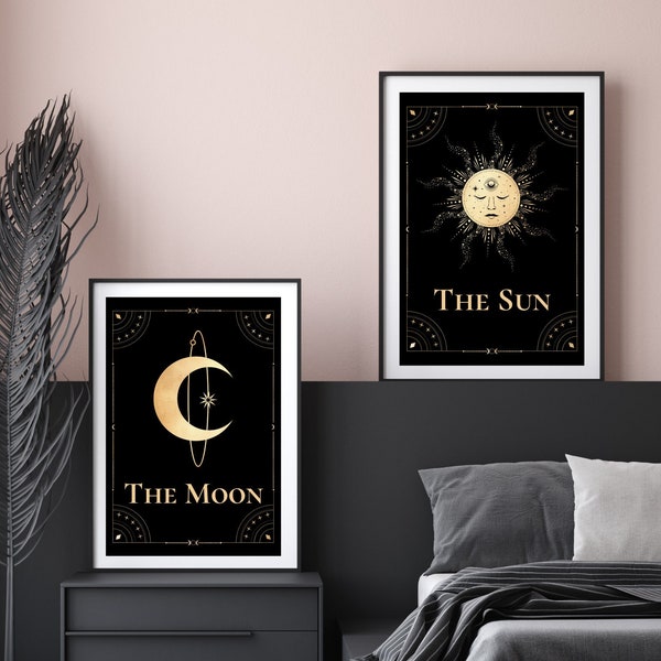 The Sun Tarot Print, Celestial Wall Art, La Lune, Sorcière, Décoration gothique, Salle esthétique, Astrologie, Impression spirituelle, Estampes UK A5, A4 A3