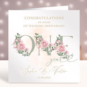 Carte d'anniversaire de mariage en papier personnalisée, 1re année ensemble, carte personnalisée premier anniversaire, anniversaire de mariage en papier, un an de mariage