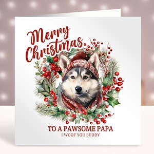 Personalisierte Weihnachtskarte vom Hund, Pawsome Daddy, Mama, Siberian Husky Karte, Hundeliebhaber Karte, Karten für Hundebesitzer, Hundefriseur