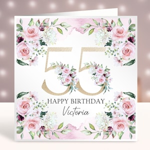 Gepersonaliseerde 55e verjaardagskaart, kaart voor haar, cadeau 55e verjaardag, elke leeftijd, gelukkige verjaardagskaart, zus, vriend, moeder, tante, dochter