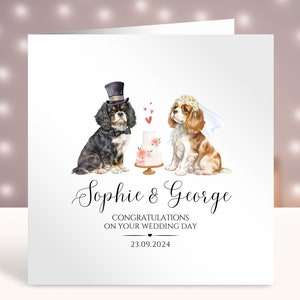 Carte de mariage personnalisée, carte de félicitations de mariage, carte de voeux pour couple de jeunes mariés, noms de M. et Mme, jeunes mariés, amoureux des chiens, animaux de compagnie