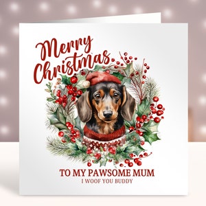 Gepersonaliseerde kerstkaart van de hond, pawsome papa, mama, teckel kerstkaart, hondenliefhebberskaart, kaarten voor hondenbezitters, voor hondentrimmer