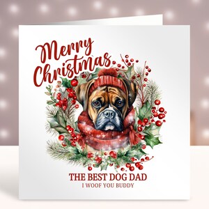 Gepersonaliseerde kerstkaart van de hond, pawsome papa, mama, boxerkaart, hondenliefhebberskaart, kaarten voor hondenbezitters, hondentrimmer