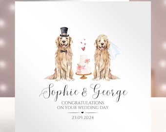 Personalised Wedding Card, Congratulations Wedding Card, Newly Married Couple Greeting Card, Mr and Mrs Names, Newlyweds, Dog Lover, Pets