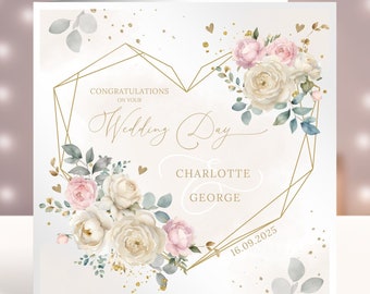 Personalised Floral Wedding Day Card: Mr & Mrs Keepsake