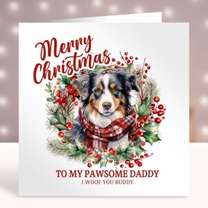 Gepersonaliseerde kerstkaart van de hond, pawsome papa, mama, kaart Australische herder, kaart hondenliefhebbers, kaarten voor hondenbezitters, hondentrimmer