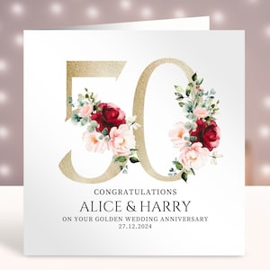 Tarjeta personalizada de aniversario de bodas de oro, 50 años juntos, tarjeta personalizada del 50 aniversario, felicitaciones 50 años