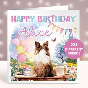Cartão de aniversário personalizado de cão pastor de Shetland, cartão para irmã, melhor amiga, cartão para filha, neta, sobrinha, esposa, mãe, cachorro, mãe, cartão de animal de estimação