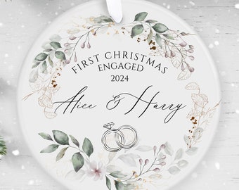 Our First Christmas Engaged, Personalised Ceramic Decoration, Christmas Ornament 2024, Personalized  Christmas Ornament, 1st Christmas UK
