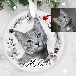 Décoration de Noël chat personnalisée, Décoration de Noël personnalisée, Décoration d&#39;arbre de Noël, Boule de Noël personnalisée, Décoration photo de Noël chat