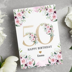 Personalisierte 50. Geburtstagskarte, Karte für sie, 50. Geburtstagsgeschenk, 50 Jahre, alles Gute zum Geburtstag, Schwester, Freundin, Mutter, Tante, Tochter