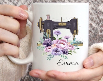 Personalized Sewing Machine Mug, Custom Name Gift