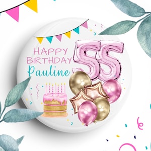 Badge Pin di buon compleanno, sorella, figlia, amica, 16°, 18°, 21°, 20°, 35°, 45°, 55°, Pulsante personalizzato per feste di compleanno UK