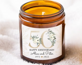 Vela personalizada para o 50º aniversário de casamento, presente para bodas de ouro.