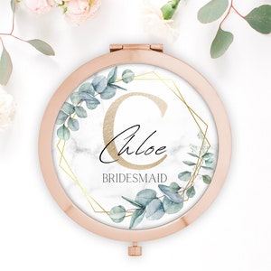 Personalised Rose Gold Compact Mirror Bridesmaid Gift, Maid Of Honour, Mother of Bride Groom Gift, Floral Compact Mirror With Name and Date