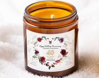 Personalised Anniversary Gifts for Couple, Ruby Weddnig Anniwersary, 40th Wedding Anniwersary, Botanical Candle, Congratulations 40 Years