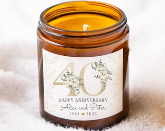 Personalised Anniversary Gifts for Couple, Ruby Weddnig Anniwersary, 40th Wedding Anniwersary, Botanical Candle, Congratulations 40 Years