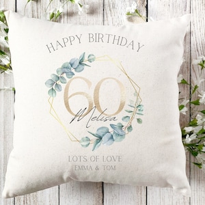 Personalised 60th Birthday Linen Cushion, Name Cushion, Age Birthday Gift, Keepsake Special Age Birthday 60th Pillow, Mum Daughter Grandma