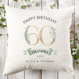 Personalised 60th Birthday Linen Cushion, Name Cushion, Age Birthday Gift, Keepsake Special Age Birthday 60th Pillow, Mum, Nanny, Grandma UK