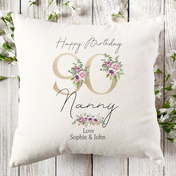 Personalised 90th Birthday Linen Cushion, Name Cushion, Age Birthday Gift, Keepsake Special Age Birthday 90th Pillow, Mum Nanny Grandma