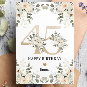 Carte personnalisée de 45e anniversaire, carte pour elle, cadeau de 40e anniversaire, 45 ans, carte de joyeux anniversaire, soeur, amie, maman, tante, fille
