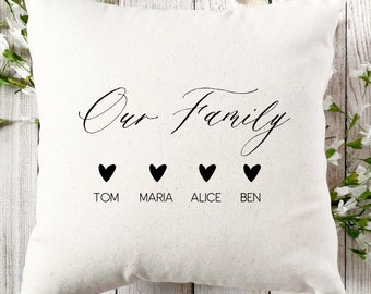 Our Family Pillow Cover, Decorative Pillow, Wedding Anniversary Gift, Couple and Family Names, Birthday Gift Idea, Birthday Ideas for Women