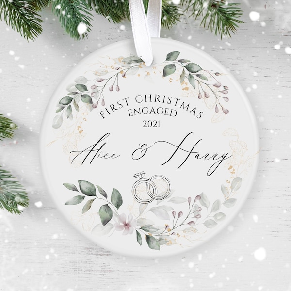Our First Christmas Engaged, Personalised Ceramic Decoration, Christmas Ornament 2022, Personalized  Christmas Ornament, First Christmas UK