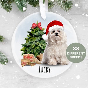 Personalised Maltese Christmas Decoration, Personalised  Christmas Ornament, Christmas Tree Ornament, Pet Lover Bauble, New Puppy Gift
