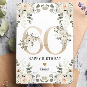 Personalisierte 60er Geburtstagskarte, Karte für sie, 40er Geburtstagsgeschenk, 55 Jahre, alles Gute zum Geburtstag, Schwester, Freundin, Mutter, Tante, Tochter