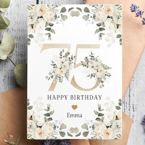 Biglietto personalizzato per il 75° compleanno, Biglietto per lei, Regalo per il 75° compleanno, 75 anni, Biglietto di buon compleanno, Sorella, Amica, Mamma, Zia, Figlia