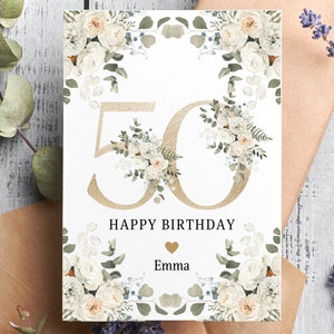 Carte personnalisée de 50e anniversaire, carte pour elle, cadeau de 40e anniversaire, 50 ans, carte de joyeux anniversaire, soeur, amie, maman, tante, fille