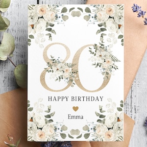 Tarjeta personalizada de cumpleaños número 80, tarjeta para ella, regalo de cumpleaños número 80, 80 años, tarjeta de feliz cumpleaños, hermana, amiga, mamá, tía, hija