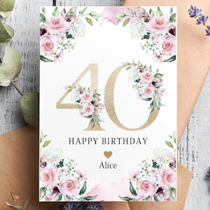 Personalisierte 40er Geburtstagskarte, Karte für sie, 40er Geburtstagsgeschenk, 40 Jahre alt, alles Gute zum Geburtstag, Schwester, Freundin, Mutter, Tante, Tochter