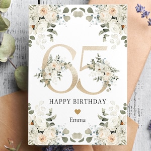 Carte personnalisée de 65e anniversaire, carte pour elle, cadeau de 40e anniversaire, 65 ans, carte de joyeux anniversaire, soeur, amie, maman, tante, fille