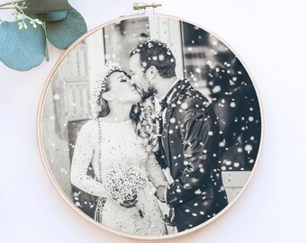 Personalized Wedding Photo Embroidery Hoop Art, Anniversary Gift