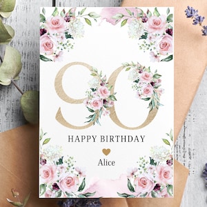 Personalisierte 90er Geburtstagskarte, Karte für sie, 90er Geburtstagsgeschenk, 90 Jahre alt, alles Gute zum Geburtstag, Schwester, Freundin, Mutter, Tante, Tochter