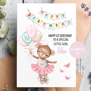 Personalisierte Geburtstagskarte, jedes Alter, Ballerina-Karte, erster Geburtstag, Tochter, Enkelin, Nichte, Patentochter, Schwester, Andenken, Mädchen
