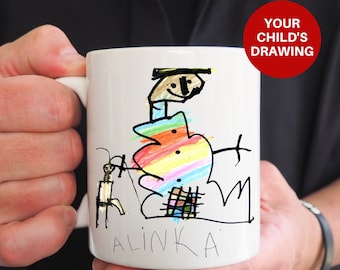 Your Child's Artwork Drawing on Ceramic Mug, Child's Drawing Mug, Kids Artwork Cup, Gift for Parent, Grandparent, Teacher, Christmas Gift UK