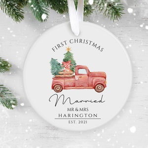 Our First Christmas Married, Personalised Ceramic Decoration, Christmas Ornament 2022, Personalized  Christmas Ornament, Wedding Keepsake