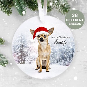 Chihuahua pet dog Christmas personalised engraved birch plywwod xmas bauble 