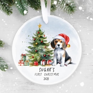 Personalised  Christmas Ornament, Beagle Christmas Ornament, Christmas Tree Decor, Dog Decoration, New Puppy, Puppy's 1st Christmas