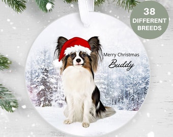 Papillon, Personalised  Christmas Ornament, Christmas Tree Ornament, Custom Dog Ornament, Pet Lover, Personalized Bauble UK, Ceramic