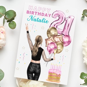 Jedes Alter Geburtstag Ballon Karte, personalisierte 21. Geburtstagskarte, Karte für sie, alles Gute zum Geburtstag, Schwester, Freund, Mutter, Tante, Tochter