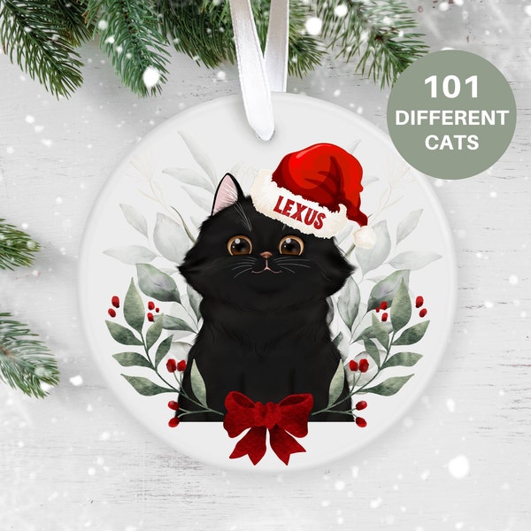 Persian, Personalised  Christmas Ornament, Christmas Tree Ornament, Custom Cat Ornament, Pet Lover, Personalized Bauble, Ceramic Black Cat