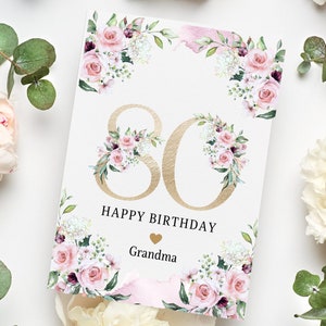 Carte personnalisée 80e anniversaire, carte pour elle, cadeau 80e anniversaire, 80 ans, carte de joyeux anniversaire, soeur, amie, maman, tante, fille
