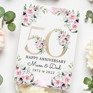 Tarjeta del 50 aniversario de boda, Boda de Oro, Felicitaciones, Aniversario de boda personalizado, Regalo para amigos, padres, abuelos
