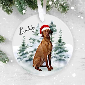 Personalised Dog Christmas Ornament - Custom Pet Bauble with Name, Vizsla Santa Hat Tree Decoration